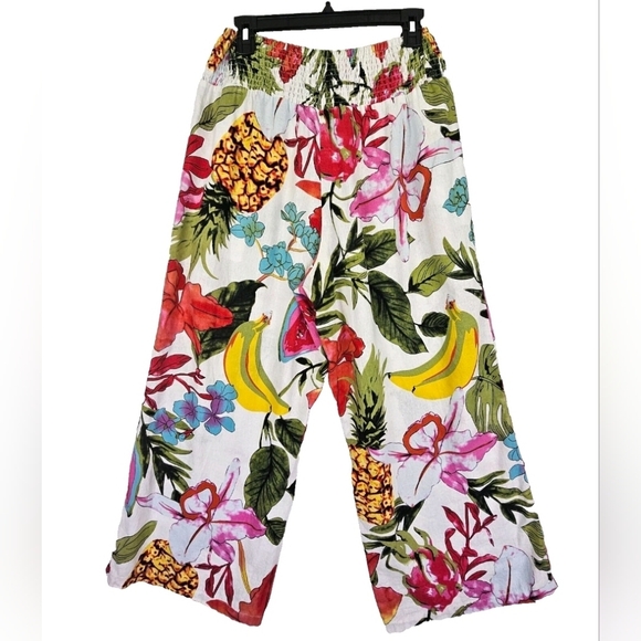 Tahari Pants - Tahari Multicolor Floral Fruit Print Pants Linen Blend Size Large
